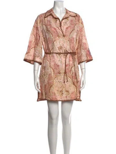 Pre-owned Zimmermann Linen Mini Dress In Pink