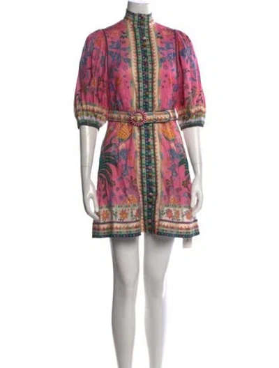 Pre-owned Zimmermann Linen Mini Dress In Pink