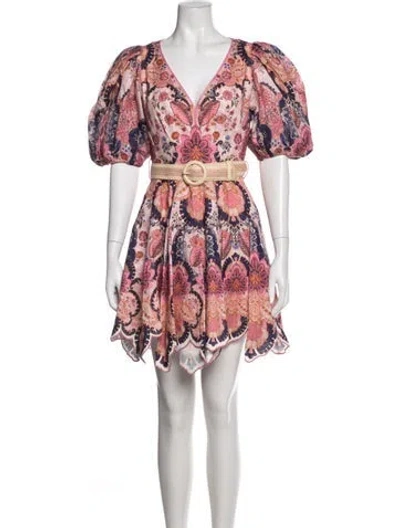 Pre-owned Zimmermann Linen Mini Dress In Pink