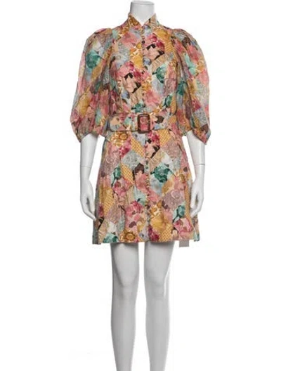 Pre-owned Zimmermann Linen Mini Dress In Pink