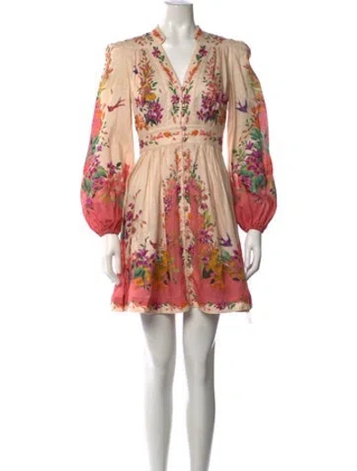 Pre-owned Zimmermann Linen Mini Dress In Pink