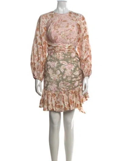 Pre-owned Zimmermann Linen Mini Dress In Pink