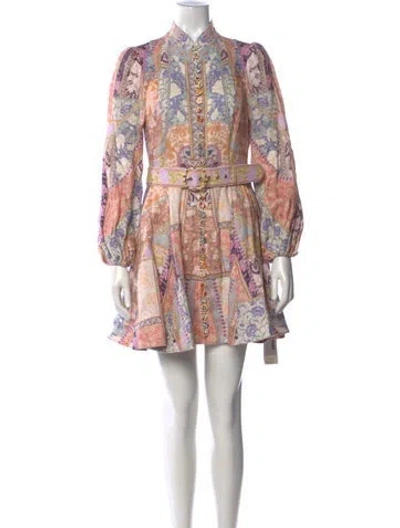 Pre-owned Zimmermann Linen Mini Dress In Pink