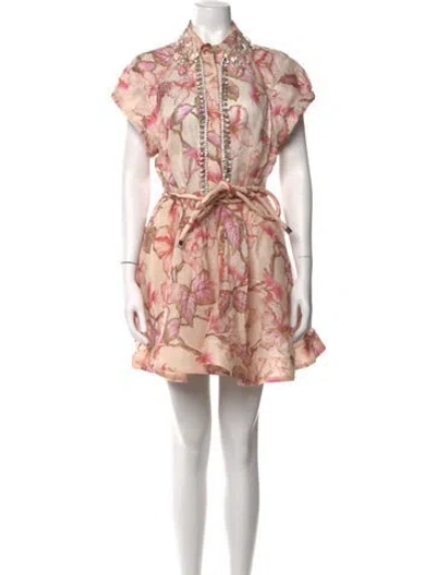 Pre-owned Zimmermann Linen Mini Dress In Pink