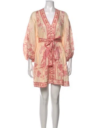 Pre-owned Zimmermann Linen Mini Dress In Pink