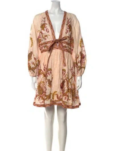 Pre-owned Zimmermann Linen Mini Dress In Pink