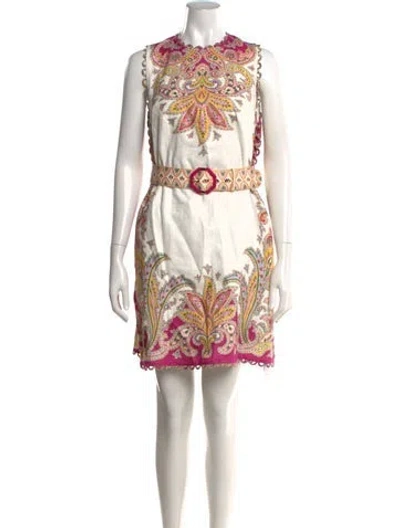 Pre-owned Zimmermann Linen Mini Dress In Pink/white