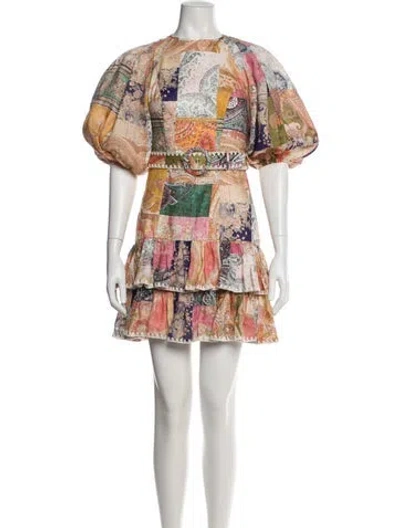 Pre-owned Zimmermann Linen Mini Dress In Purple