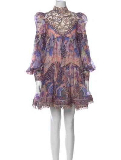 Pre-owned Zimmermann Linen Mini Dress In Purple