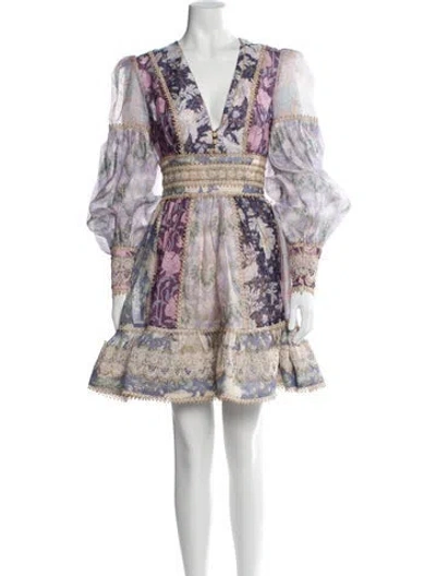 Pre-owned Zimmermann Linen Mini Dress In Purple