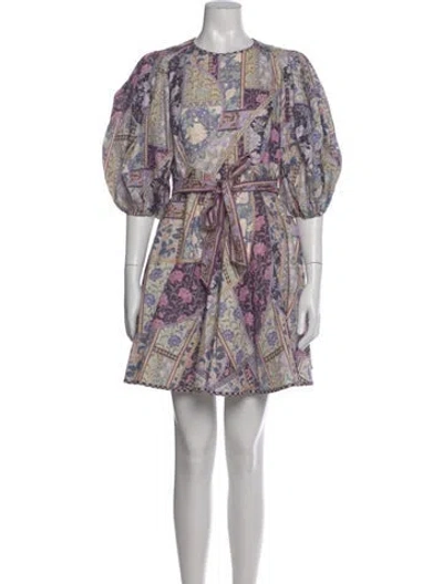 Pre-owned Zimmermann Linen Mini Dress In Purple