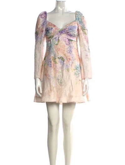 Pre-owned Zimmermann Linen Mini Dress In Purple