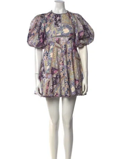 Pre-owned Zimmermann Linen Mini Dress In Purple