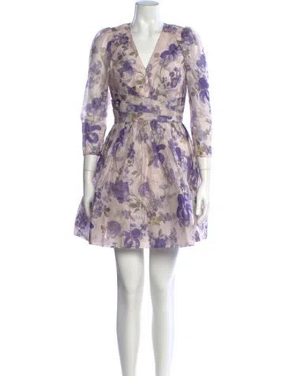 Pre-owned Zimmermann Linen Mini Dress In Purple
