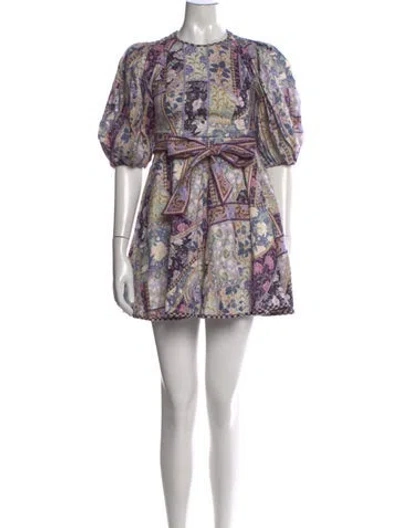 Pre-owned Zimmermann Linen Mini Dress In Purple