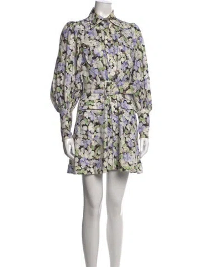 Pre-owned Zimmermann Linen Mini Dress In Purple
