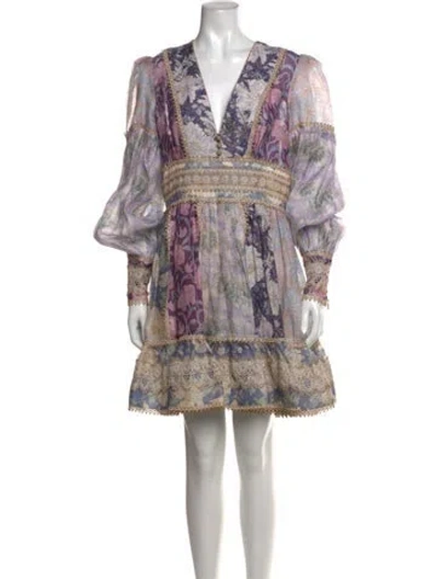 Pre-owned Zimmermann Linen Mini Dress In Purple