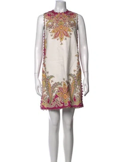 Pre-owned Zimmermann Linen Mini Dress In Purple/white/yellow