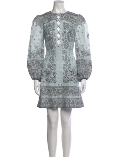 Pre-owned Zimmermann Linen Mini Dress W/ Tags In Blue