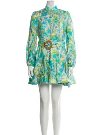 Pre-owned Zimmermann Linen Mini Dress W/ Tags In Green