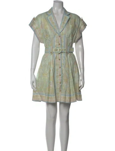 Pre-owned Zimmermann Linen Mini Dress W/ Tags In Green