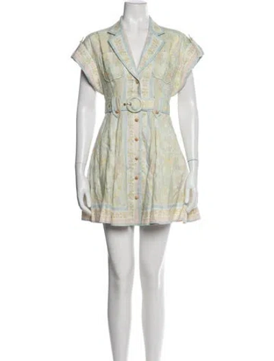 Pre-owned Zimmermann Linen Mini Dress W/ Tags In Green