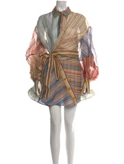 Pre-owned Zimmermann Linen Mini Dress W/ Tags In Multicolor