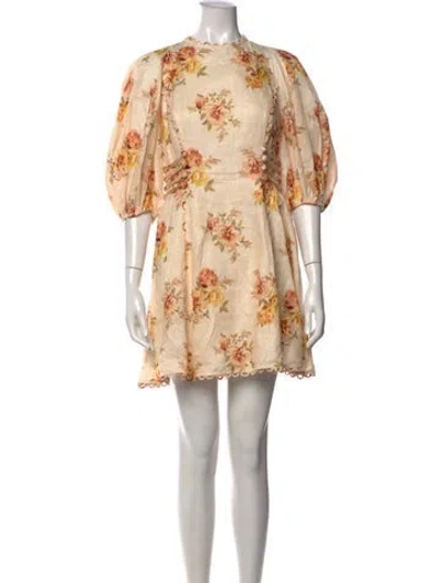 Pre-owned Zimmermann Linen Mini Dress W/ Tags In Neutrals/orange