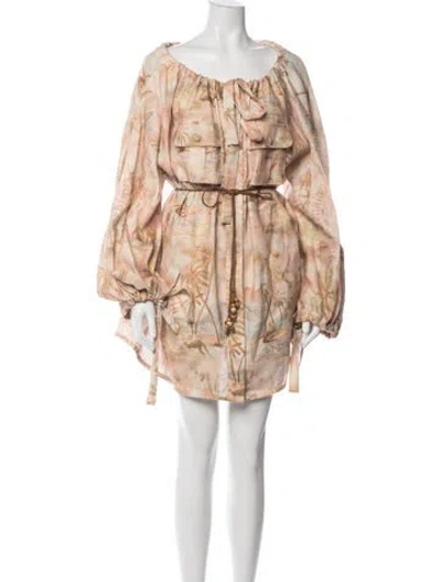Pre-owned Zimmermann Linen Mini Dress W/ Tags In Neutrals/pink