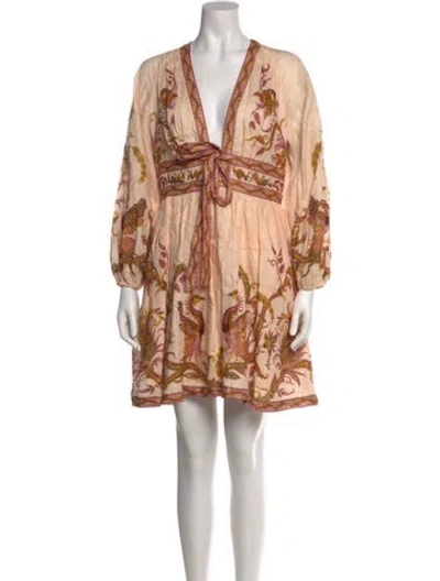 Pre-owned Zimmermann Linen Mini Dress W/ Tags In Pink