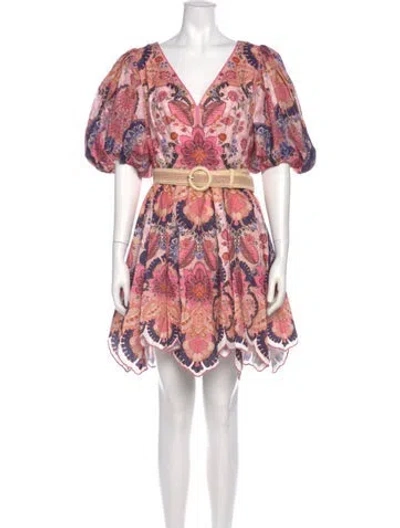 Pre-owned Zimmermann Linen Mini Dress W/ Tags In Pink