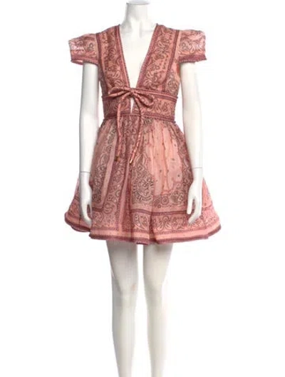 Pre-owned Zimmermann Linen Mini Dress W/ Tags In Pink