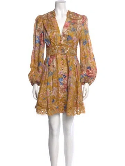 Pre-owned Zimmermann Linen Mini Dress W/ Tags In Yellow