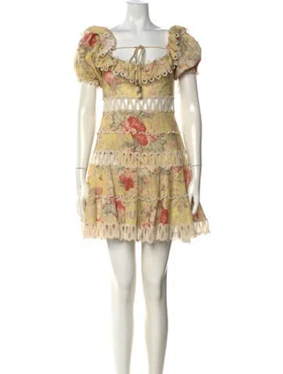 Pre-owned Zimmermann Linen Mini Dress W/ Tags In Yellow