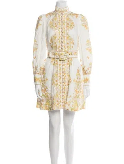 Pre-owned Zimmermann Linen Mini Dress In White/yellow