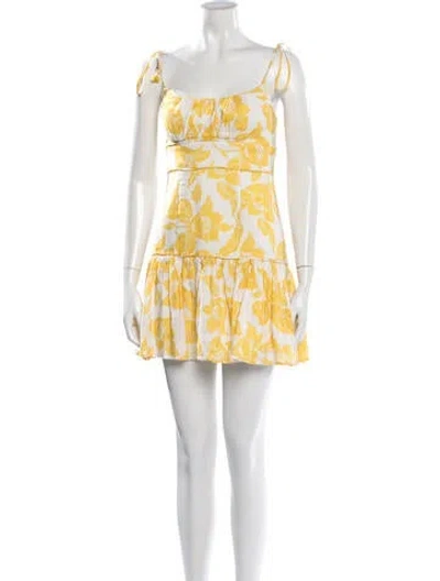 Pre-owned Zimmermann Linen Mini Dress In White/yellow