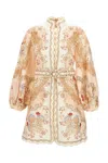 Zimmermann Linen Mini Dress With Floral Print And Scalloped Edges In Multi