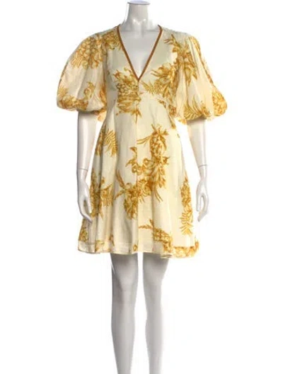 Pre-owned Zimmermann Linen Mini Dress In Yellow