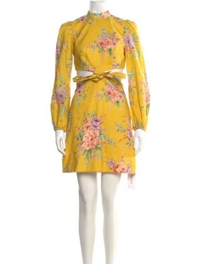 Pre-owned Zimmermann Linen Mini Dress In Yellow