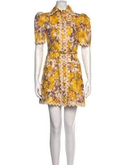 Pre-owned Zimmermann Linen Mini Dress In Yellow
