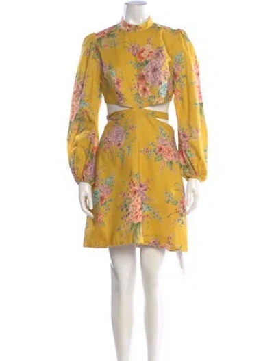 Pre-owned Zimmermann Linen Mini Dress In Yellow