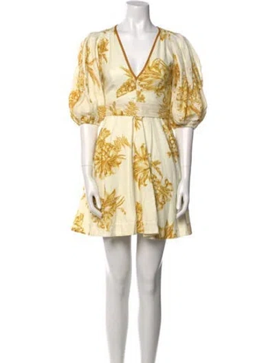 Pre-owned Zimmermann Linen Mini Dress In Yellow