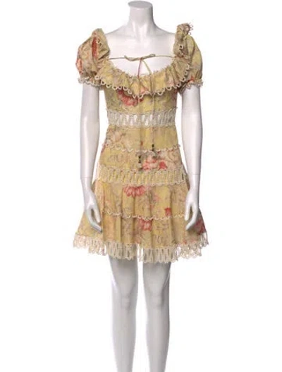 Pre-owned Zimmermann Linen Mini Dress In Yellow