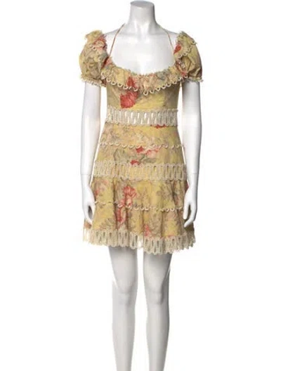 Pre-owned Zimmermann Linen Mini Dress In Yellow