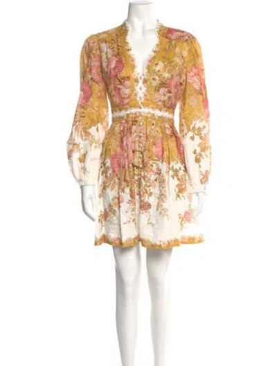 Pre-owned Zimmermann Linen Mini Dress In Yellow