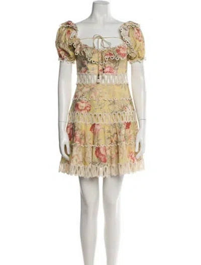 Pre-owned Zimmermann Linen Mini Dress In Yellow