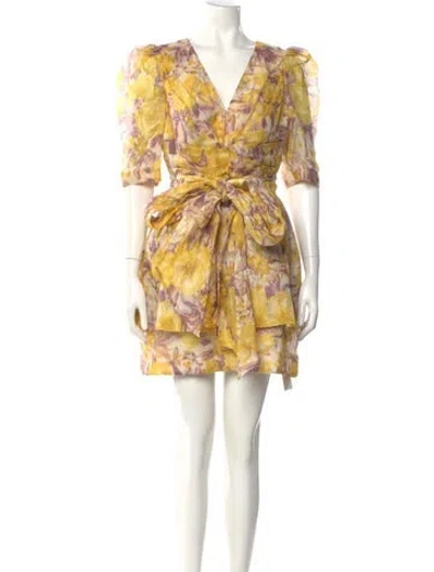 Pre-owned Zimmermann Linen Mini Dress In Yellow