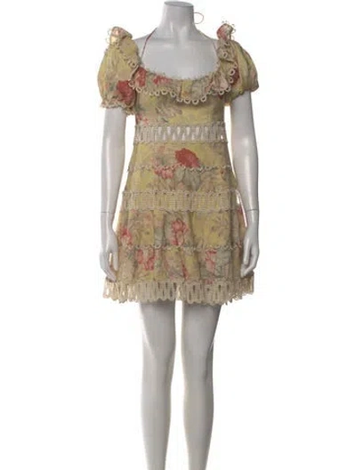 Pre-owned Zimmermann Linen Mini Dress In Yellow