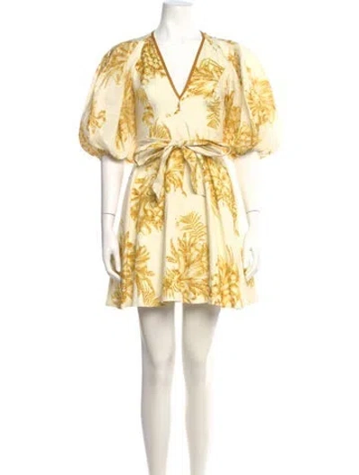 Pre-owned Zimmermann Linen Mini Dress In Yellow