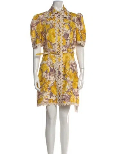 Pre-owned Zimmermann Linen Mini Dress In Yellow